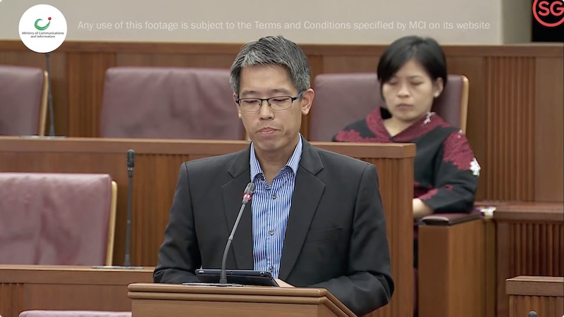 Gerald Giam giving a speech