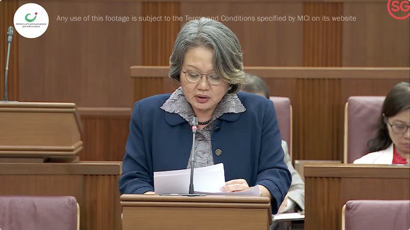 Sylvia Lim giving a speech